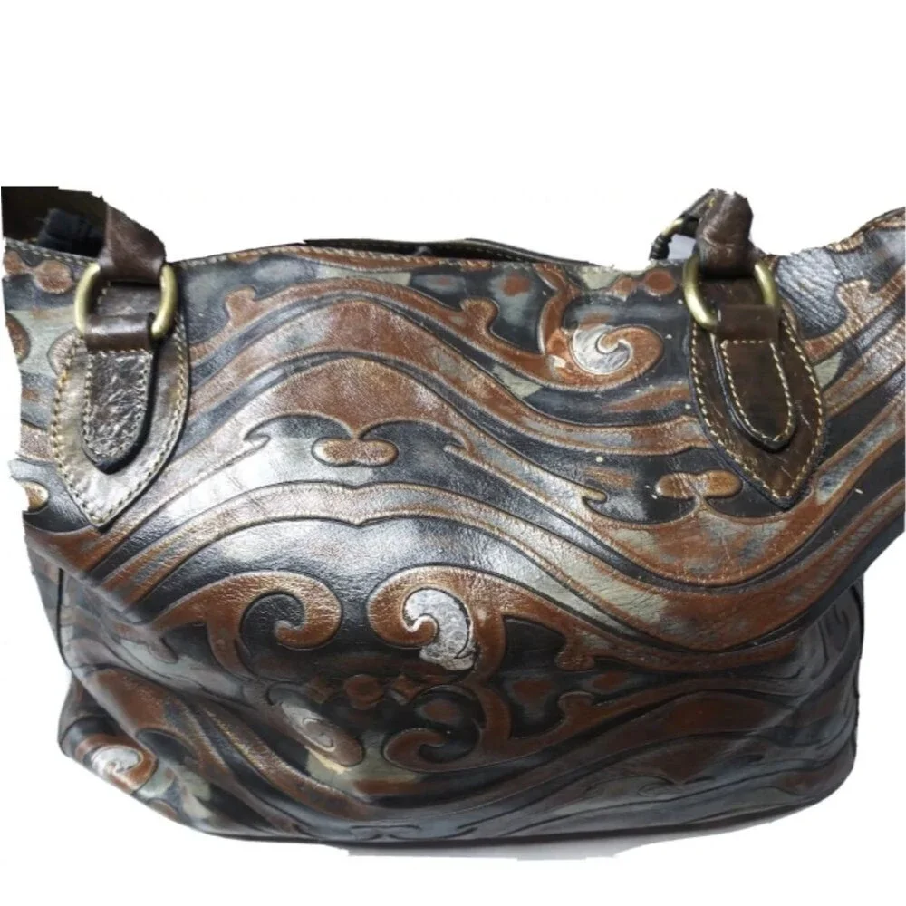 Cavalcanti Italian Leather Shoulder Tote  Large Handbag Hand-painted Multicolor